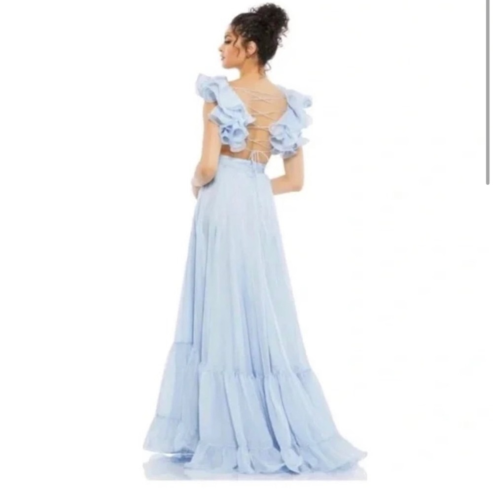 MAC DUGGAL Rosette Chiffon Cutout Empire Waist Gown in Powder Blue Size US 0